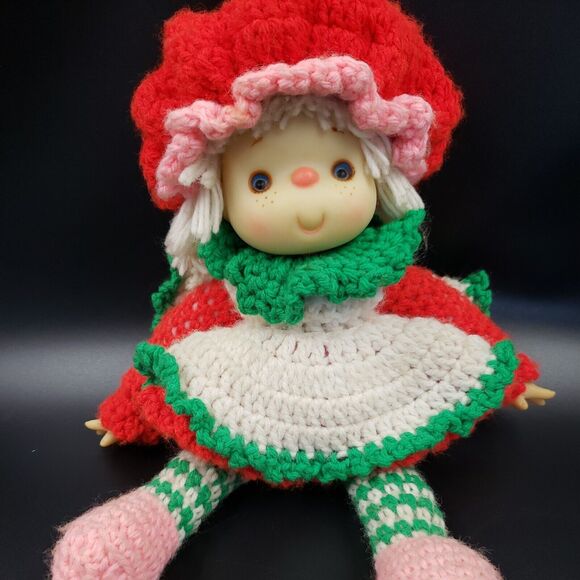 Crochet Doll 70s Retro Handmade Girl Christmas Gift Vtg Cottage Bedroom Decor - Picture 1 of 16